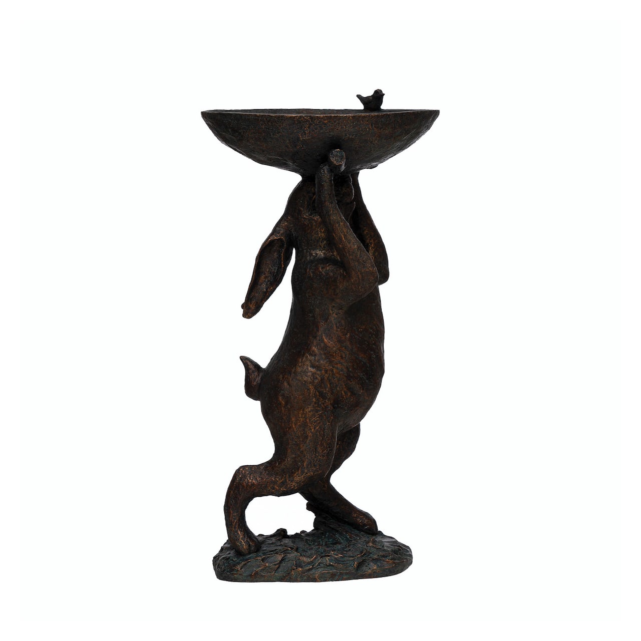Hello Honey® 17" Green Patina Finish Rabbit Birdbath